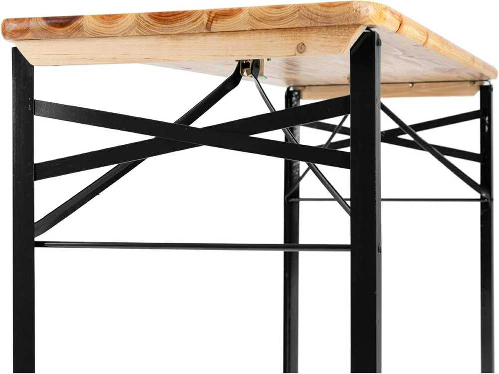 Lauko baldų komplektas PORTER plieno ir medinis sodo komplektas 175 cm stalas + 2 suolai