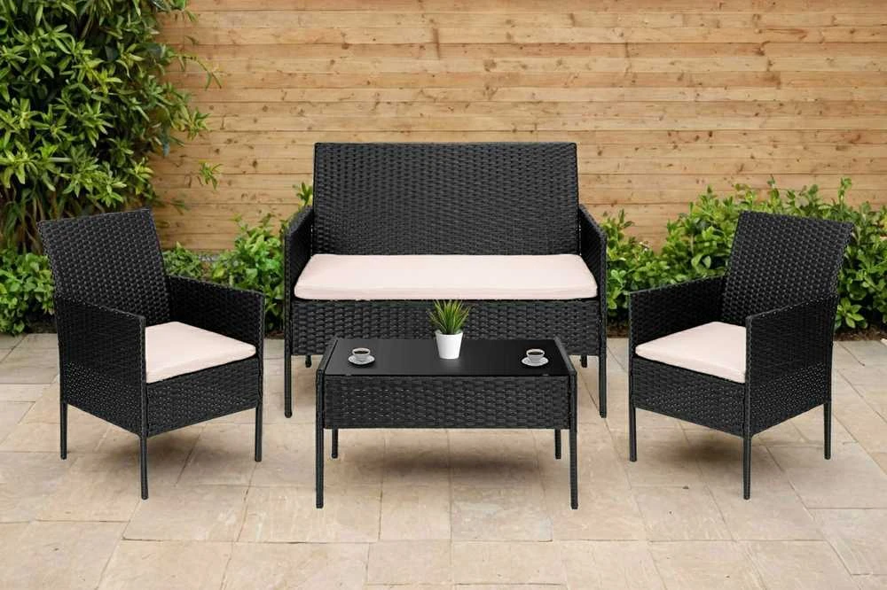 Lauko baldų komplektas Technorattan sodo baldų komplektas 4in1 MAGNOLIA juodos, smėlio spalvos pagalvėlės