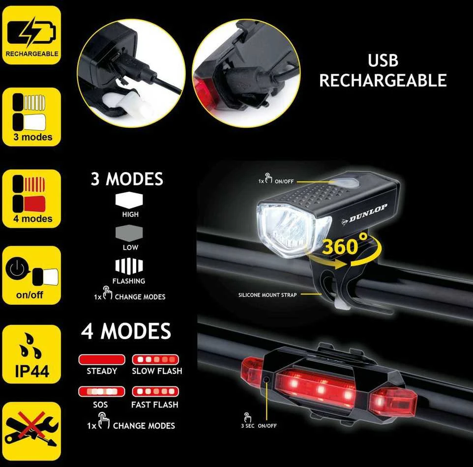 LED DVIRAČIO ŠVIETIMO RINKINYS PRIEKINIS IR GALINIS DUNLOP USB ĮKROVIMAS