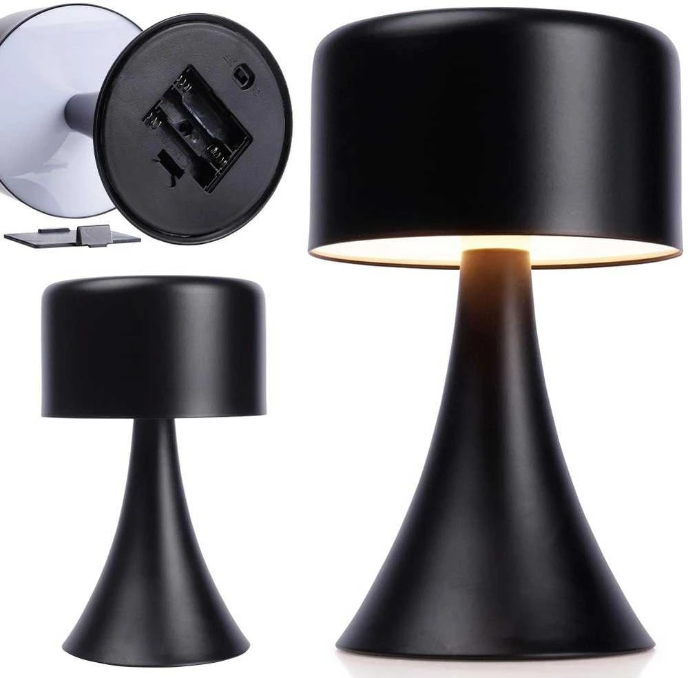 LED metalinė naktinė lempa, juoda, bevielė, 20,5 cm