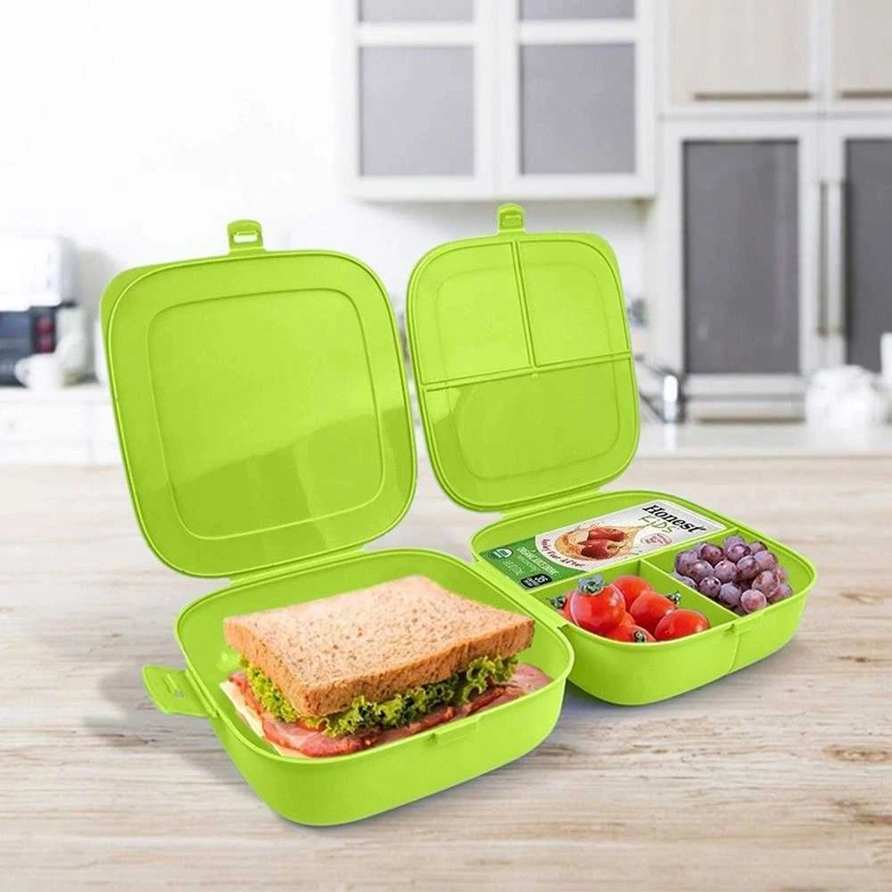 Lunchbox pusryčių konteineris padalintas žalias 2x700 ml