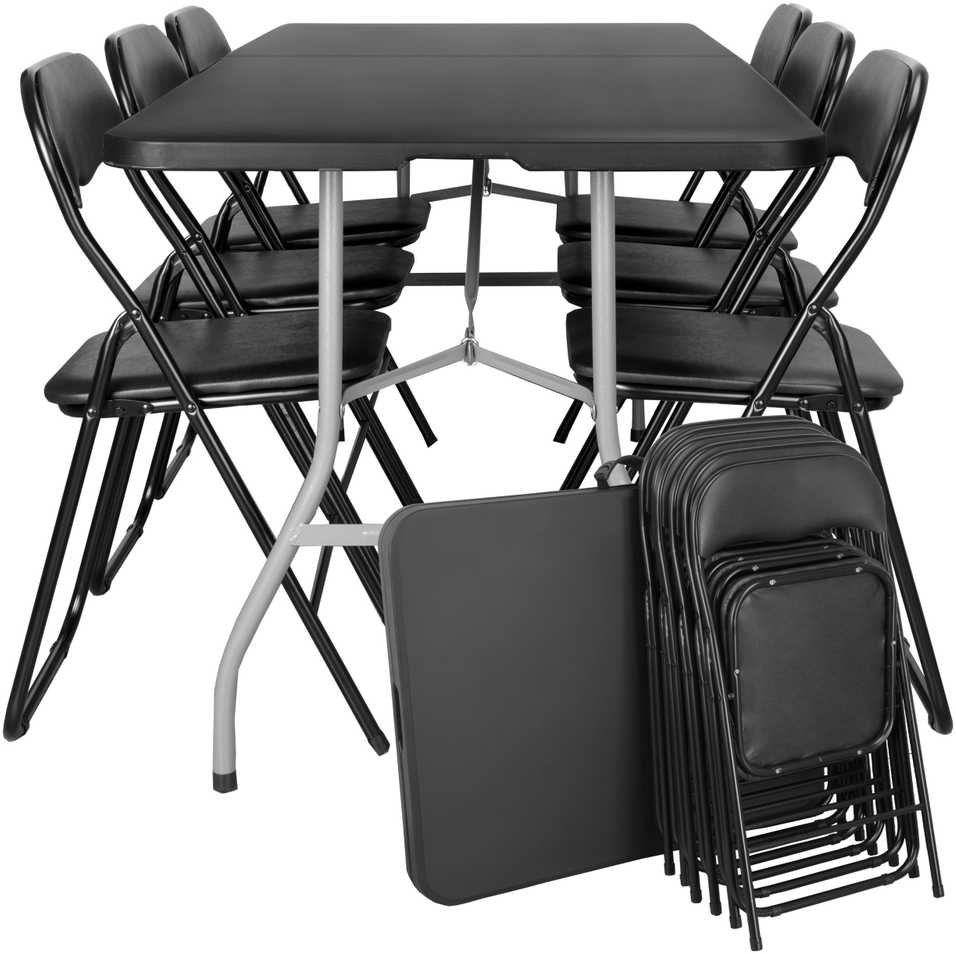 Lauko baldų komplektas Maitinimo komplektas FETA Juodas 180 cm + 6 BASICO kėdės
