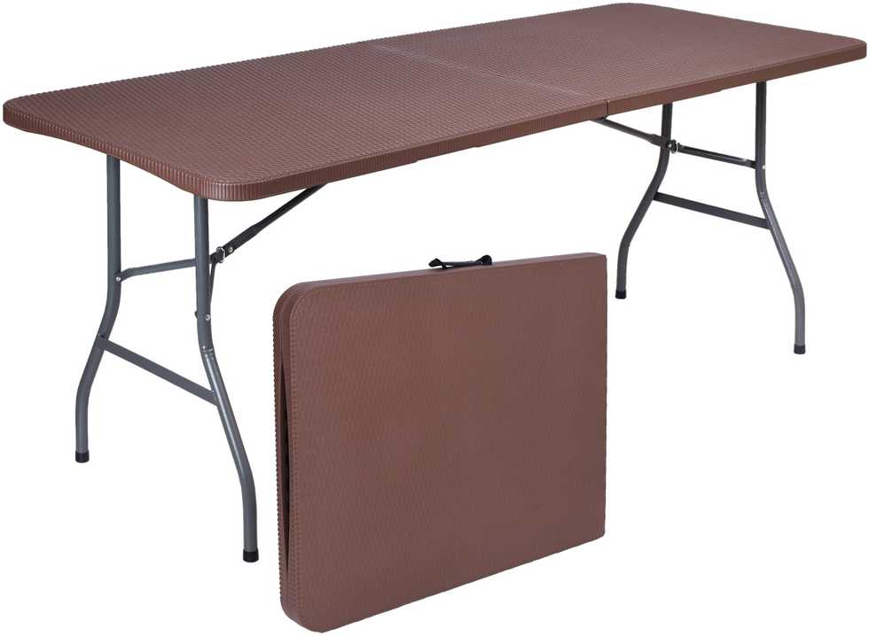 Lauko baldų komplektas Maitinimo komplektas Rotango rudas stalas 180 cm + 2 suolai