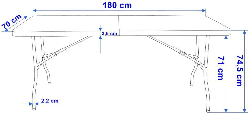 Maitinimo stalas BALI Baltas, sulankstomas į lagaminą, 180 cm, baltas