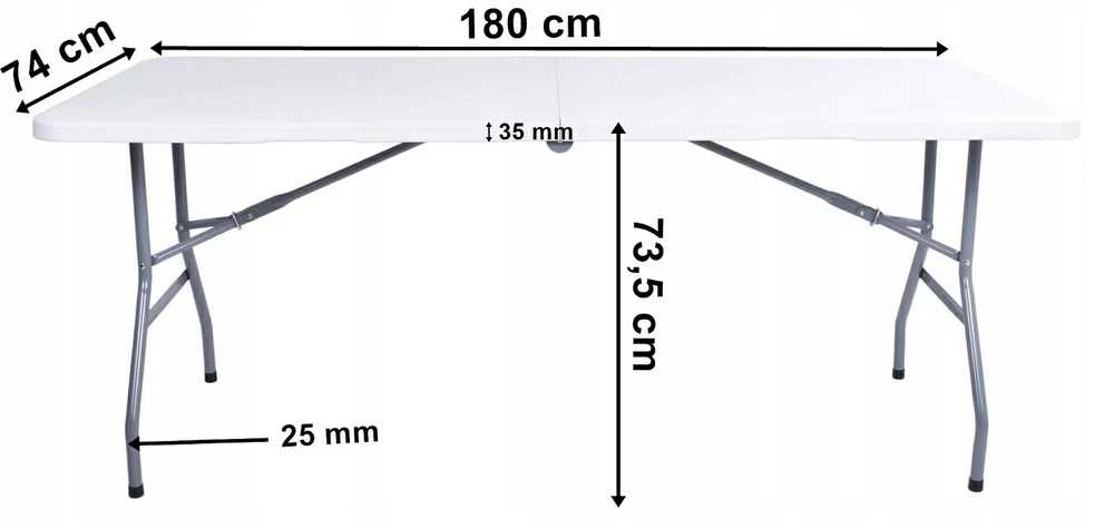 Maitinimo stalas FETA, sulankstomas į lagaminą, 180 cm, baltas