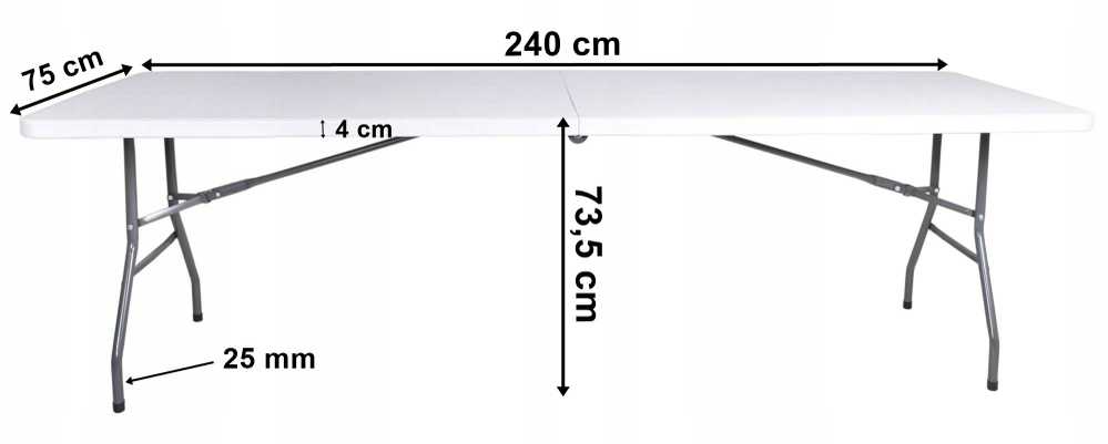 Maitinimo stalas IMPRO, sulankstomas į lagaminą, 240 cm, baltas