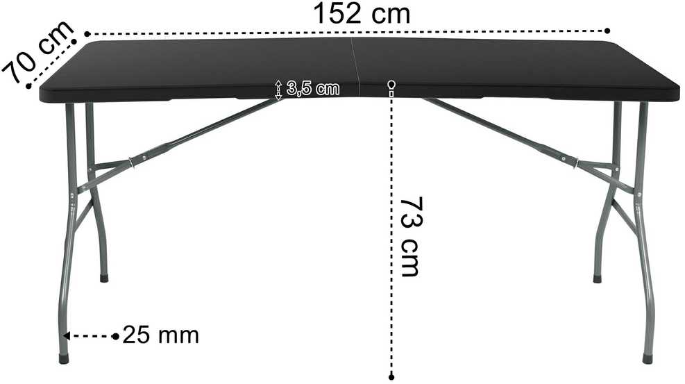 Maitinimo stalas RICO, sulankstomas į lagaminą, 152 cm, juodas