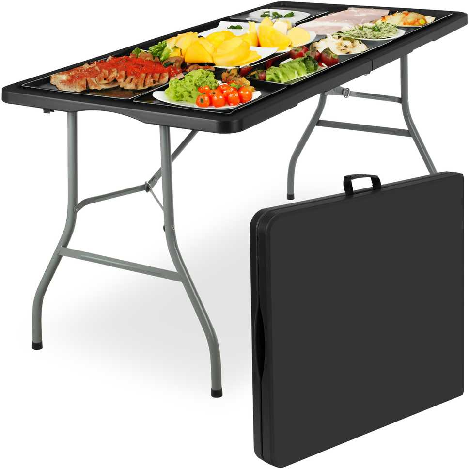 Maitinimo stalas RICO, sulankstomas į lagaminą, 152 cm, juodas