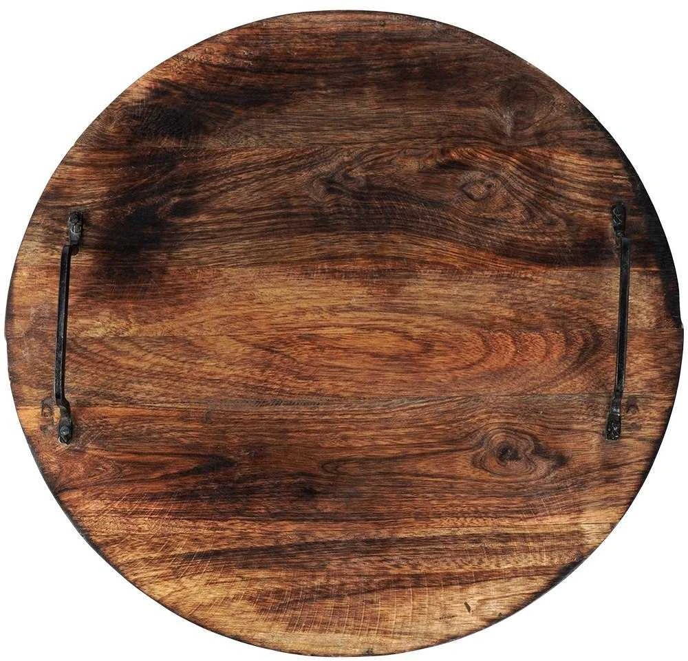 Medinė pjaustymo lenta, serviravimas, apvalus padėklas su rankenomis, 39-40 cm
