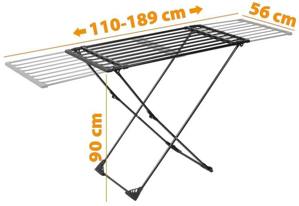 Metalinė drabužių džiovykla, juoda, prailginama XXL, 110-189 cm