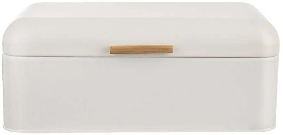 Metalinė duonos dėžė, skardinė, virtuvės indas duonai, balta WHITELINE duona, 42x24x16,5 cm