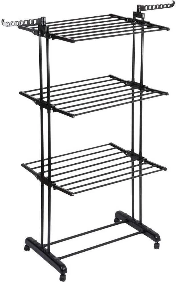 Metalinė juoda vertikali skalbinių džiovykla ant ratų 125x170 cm