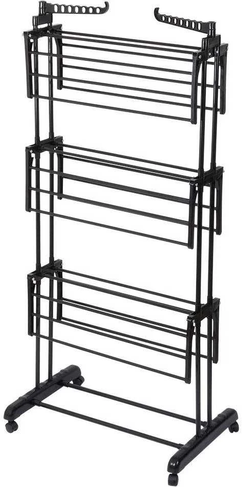 Metalinė juoda vertikali skalbinių džiovykla ant ratų 125x170 cm