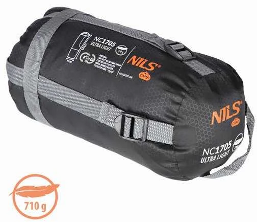 NC1705 YPAČ ŠVIESUS miegmaišis PILKA ORANŽINĖ NILS STOVYKLĖ