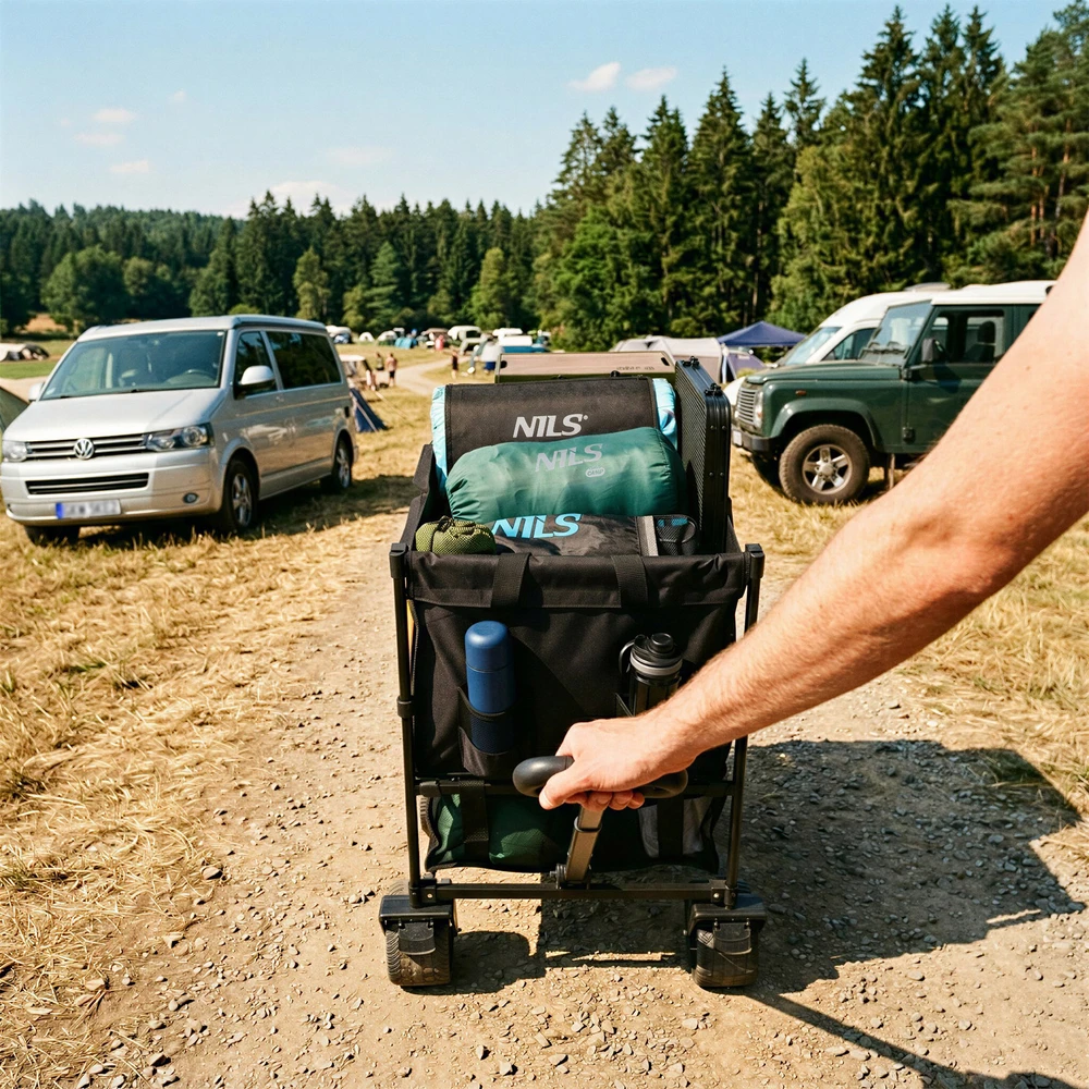 NC2607 XXL kelioninis vežimėlis juodos-oranžinės spalvos 160 l NILS CAMP