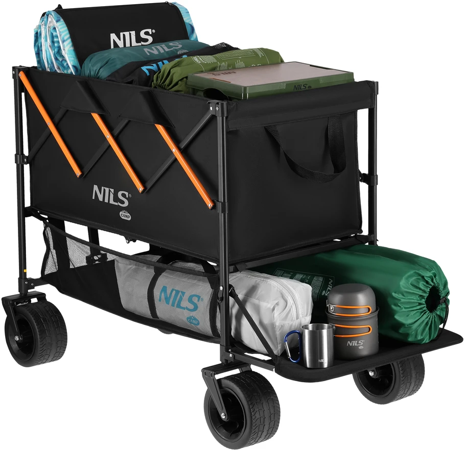 NC2607 XXL kelioninis vežimėlis juodos-oranžinės spalvos 160 l NILS CAMP