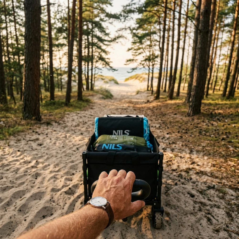 NC2608 SULANKSTOMAS KELIONINIS VEŽIMĖLIS JUODA-ŽALIA 100L NILS CAMP