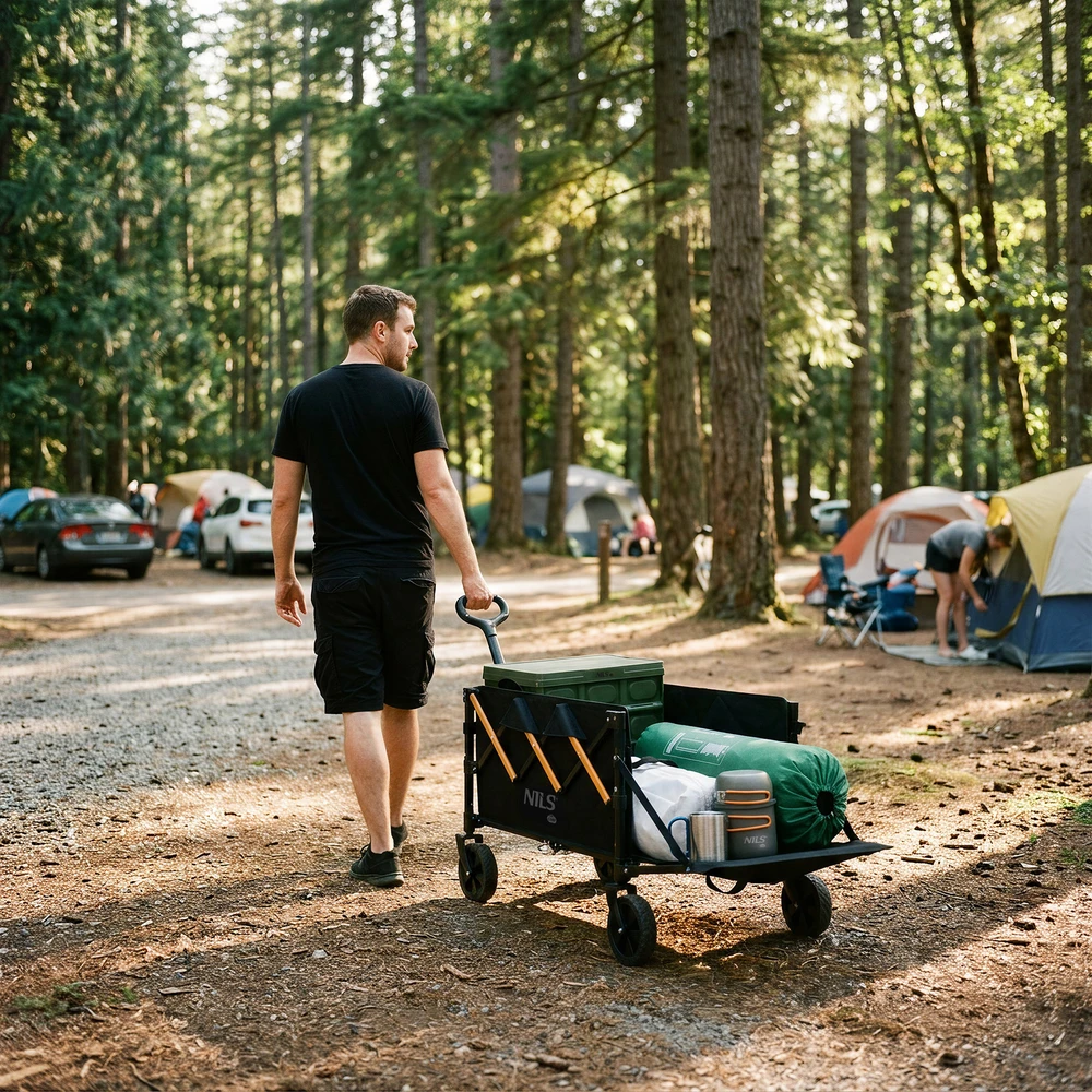 NC2608 SULANKSTOMAS KELIONINIS VEŽIMĖLIS JUODA-ORANŽINĖ 100L NILS CAMP