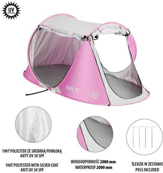 NC3043 Rožinis SELF UP SET UP BEACH TENT NILS