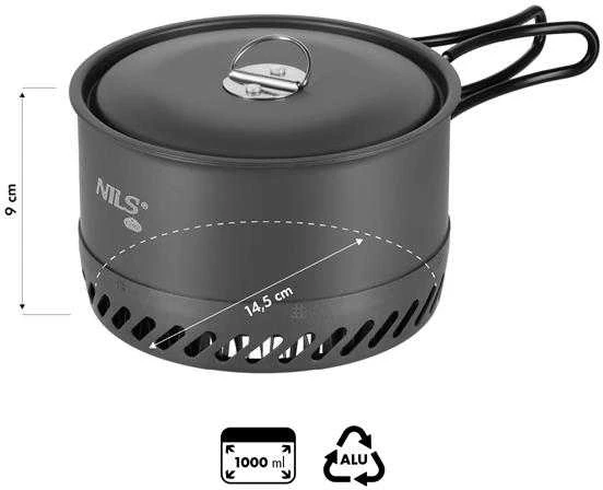 NC4203 TOURIST PUODAS SU RADIATORIU ALUMINIU SU DANGIU 1000ml NILS CAMP