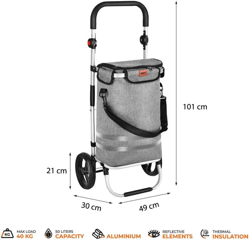 NC4305 SULANKSTOMAS PIRKINIŲ VEŽIMĖLIS PREMIUM 50L PILKAS NILS