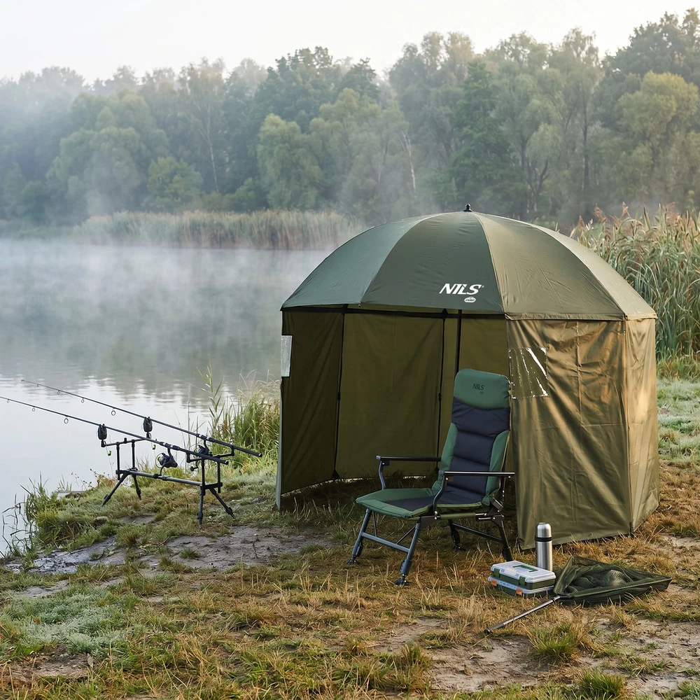 NC4702 Žvejybos skėtis su šoniniu skydu NILS CAMP