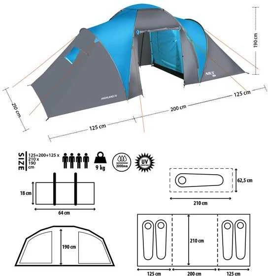 Blue NC6431 KEMPINGO PALAPINĖ Mėlynas-GRAY HIGHLAND IV NILS CAMP