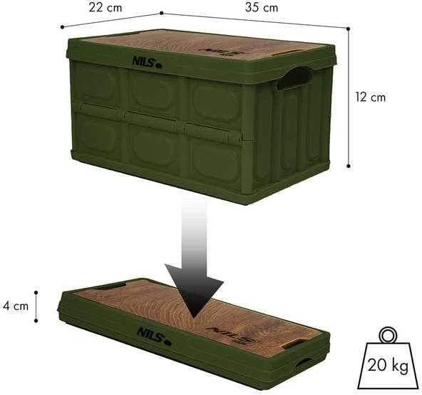 NCB4007 SULANKSTOMAS ŽALIAS STOVYKLAVIMO DĖŽĖS STALO FUNKCIJA 2IN1 NILS CAMP