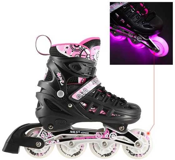 NH10905 4in1 rožinis LED DYDIS. S(31-34) INLINE PAČIŪRĖS SU MATMENIAIS NILS EXTREME HOCKEY RAIL