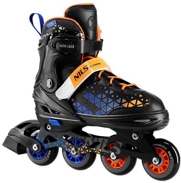 NH18190A 4in1 BRAVE INLINE RIUDŽIAI MĖLYNAS ORANŽINĖS DYDŽIO. M(34-38) SU MATMENYS. PŁ. NILS EXTREME RIDUOTIS