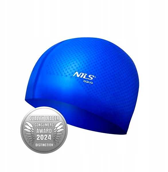 NQC VIENOS SPALVOS MĖLYNAS SILIKONINIS KEPURĖLIS SU TAŠKAIS NILS AQUA