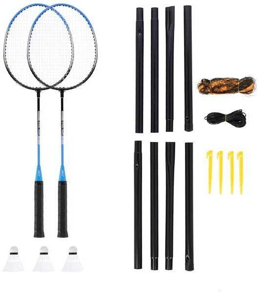 NRZ012 PLIENINIS / BADMINTONAS RINKINYS 2 REKETĖS + 3 SKIRTUMAI + TINKLAI 195x22cm + NILS dangtelis