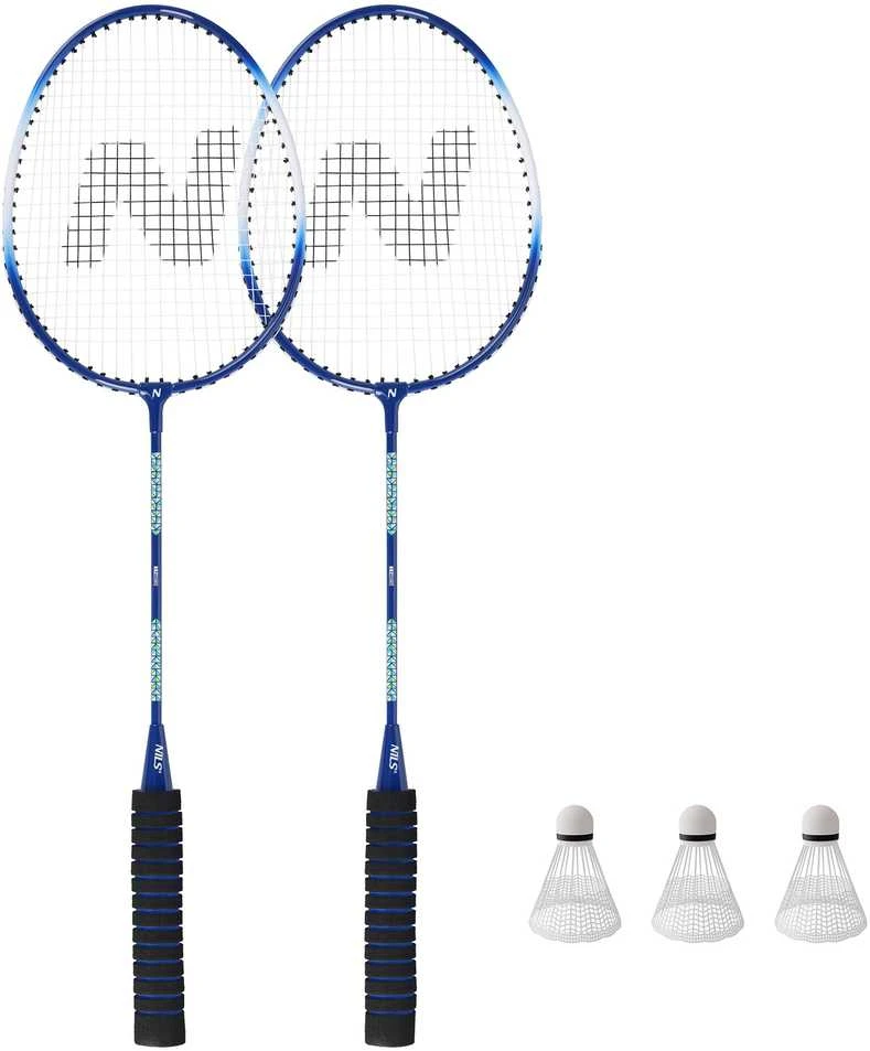 NRZ2052 ALIUMINIO / BADMINTONO RINKINYS 2 REKETĖS + 3 VEŽĖLIAI + NILS dangtelis