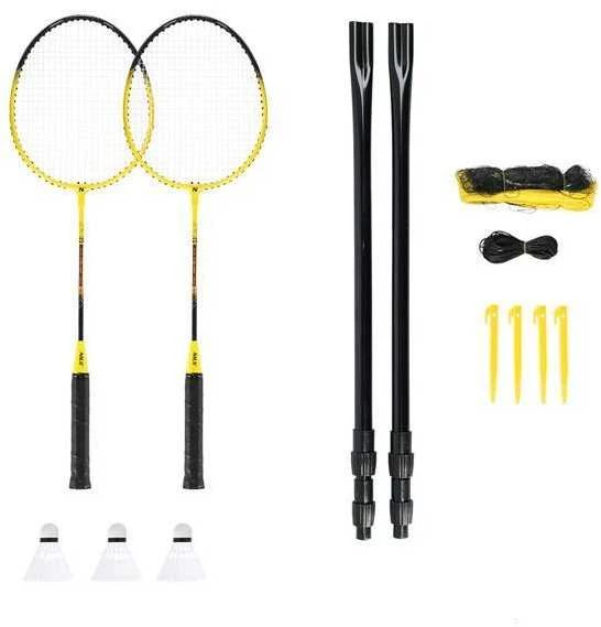 NRZ262 ALIUMINIO / BADMINTONO RINKINYS 2 REKETĖS + 3 PLUNKSTINĖS ŽALINĖS + TINKLAS 600x60cm + NILS dangtelis