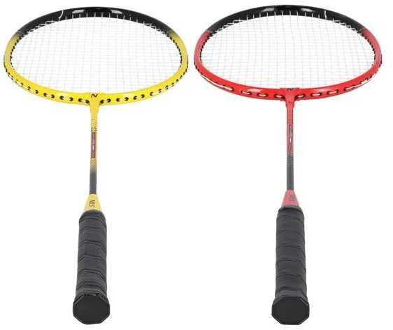 NRZ264 ALIUMINIO / BADMINTONO RINKINYS 4 RAKETĖS + 3 PLUNKSTINĖS langinės + TINKLAS 600x60cm + NILS dangtelis