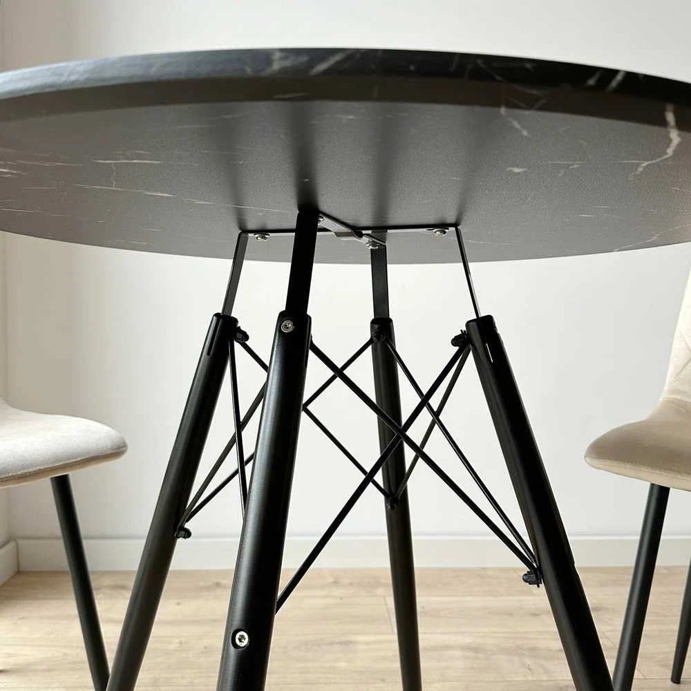 PARIS Juodas DTW apvalus stalas, 80 cm, juodas marmuras