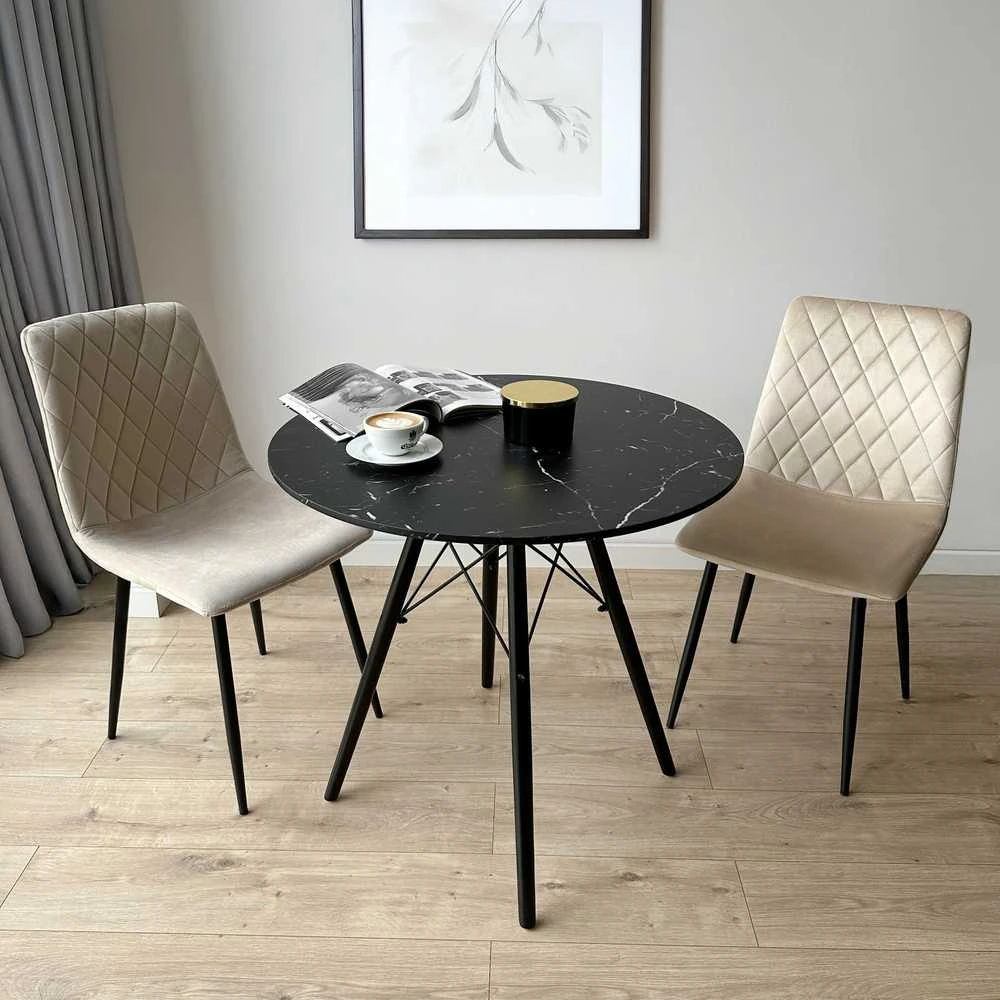 PARIS Juodas DTW apvalus stalas, 80 cm, juodas marmuras