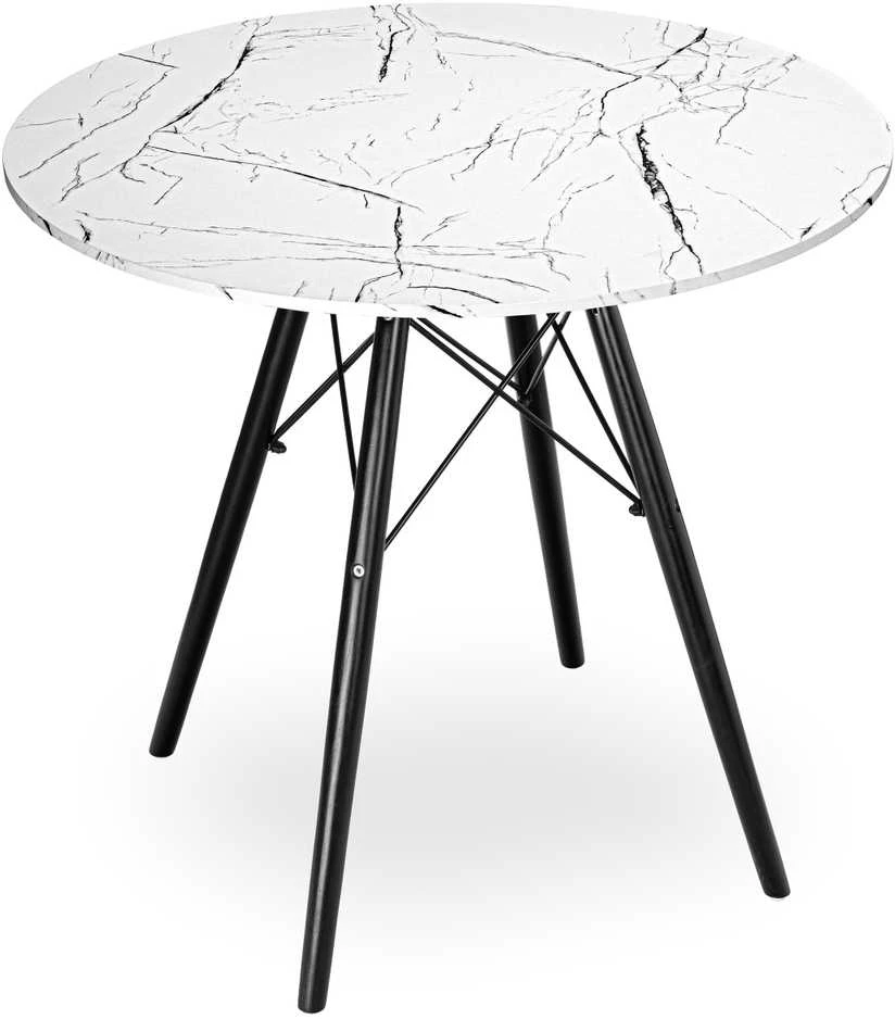 PARIS Juodas DTW apvalus stalas, 80 cm, baltas marmuras