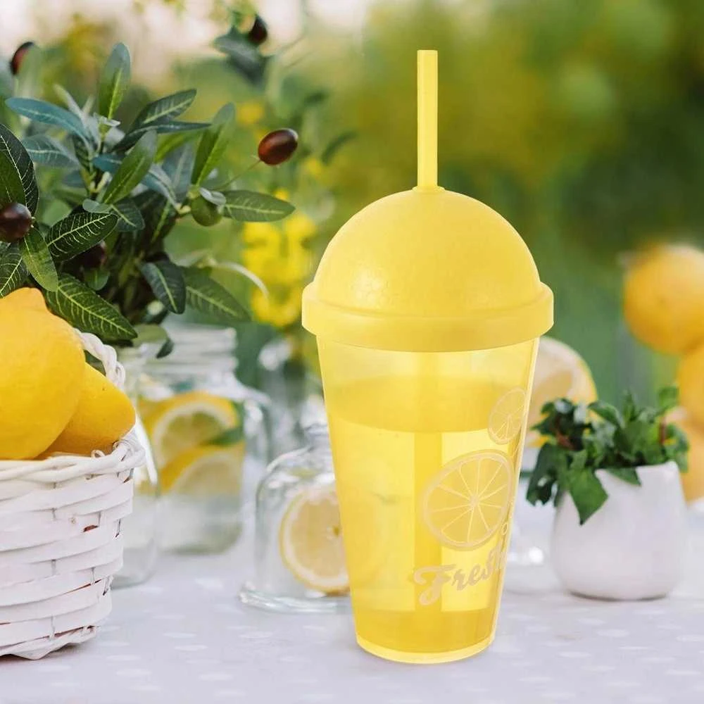 Plastikinis puodelis su dangteliu ir šiaudeliu 450 ml