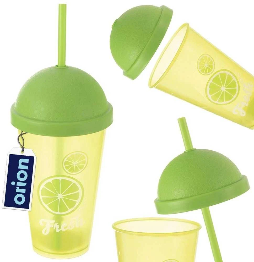 Plastikinis puodelis su dangteliu ir šiaudeliu 450 ml