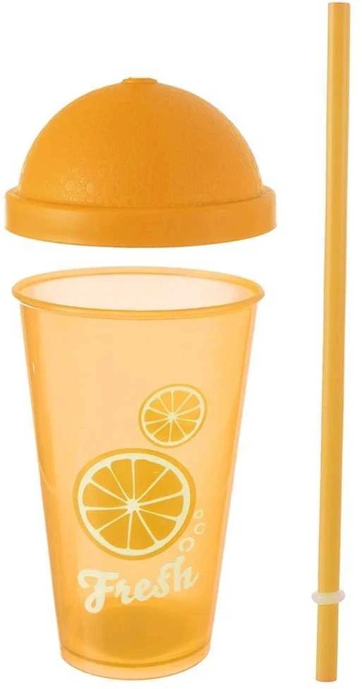 Plastikinis puodelis su dangteliu ir šiaudeliu 450 ml