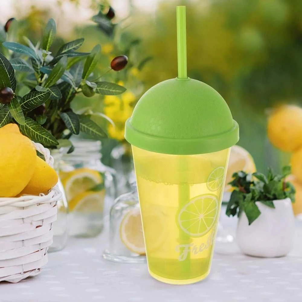 Plastikinis puodelis su dangteliu ir šiaudeliu 450 ml