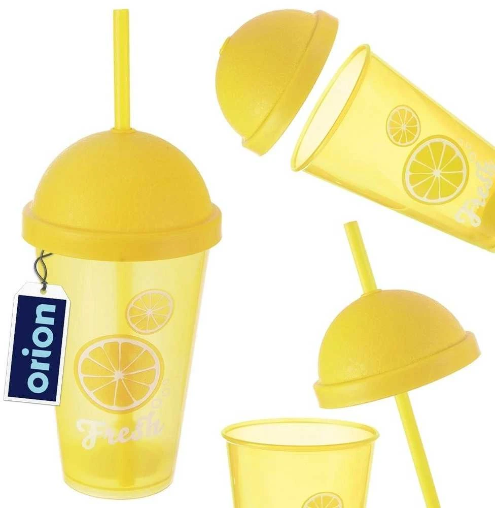 Plastikinis puodelis su dangteliu ir šiaudeliu 450 ml
