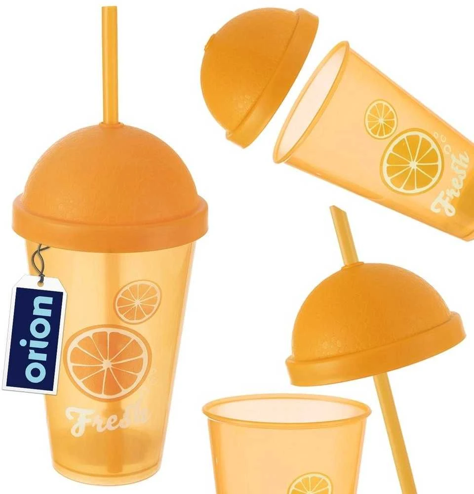 Plastikinis puodelis su dangteliu ir šiaudeliu 450 ml