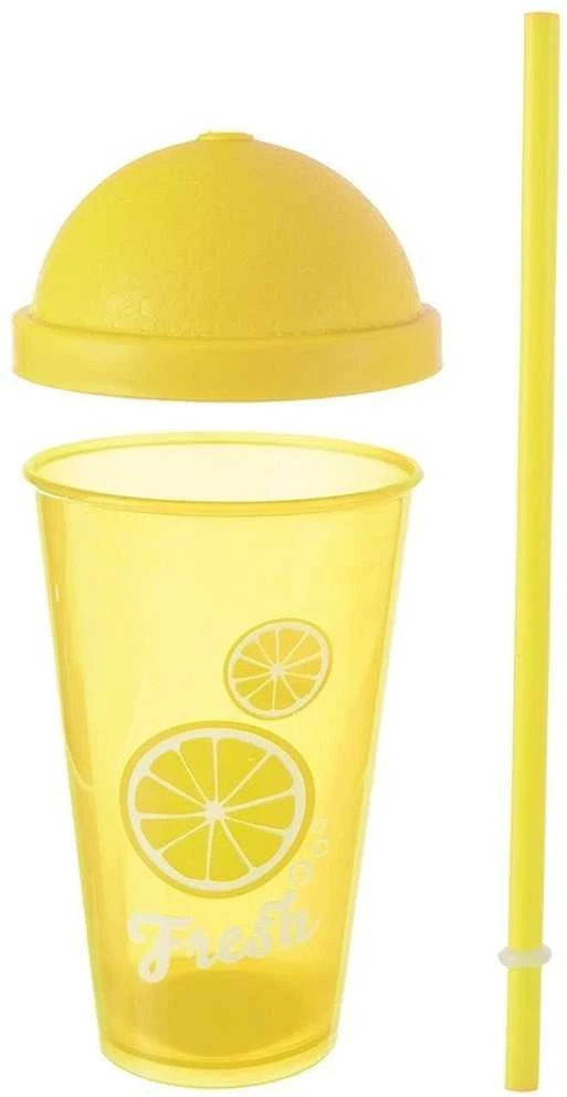 Plastikinis puodelis su dangteliu ir šiaudeliu 450 ml