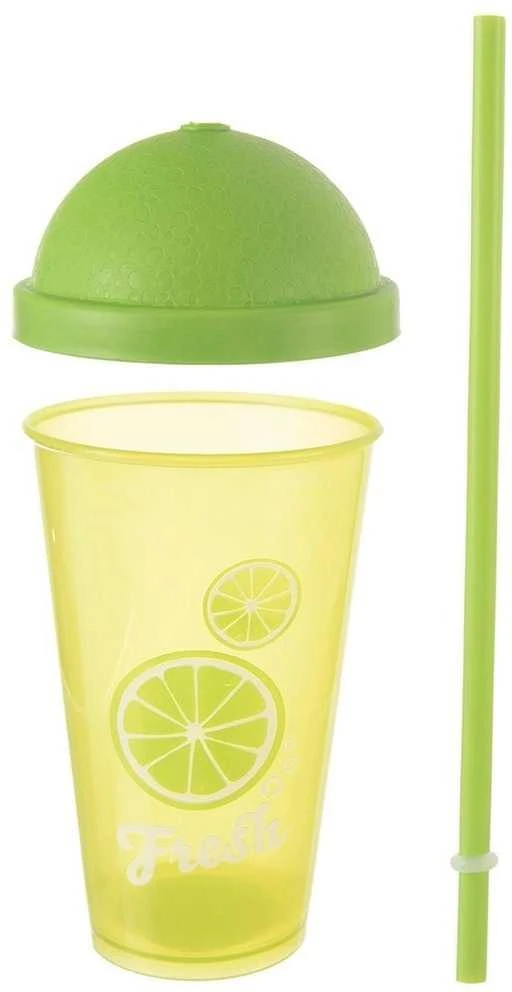 Plastikinis puodelis su dangteliu ir šiaudeliu 450 ml