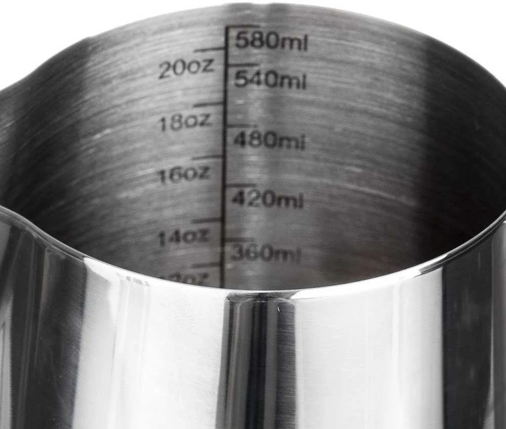 Plieninis pieno ąsotis su rankena ir matavimo puodeliu, 580 ml