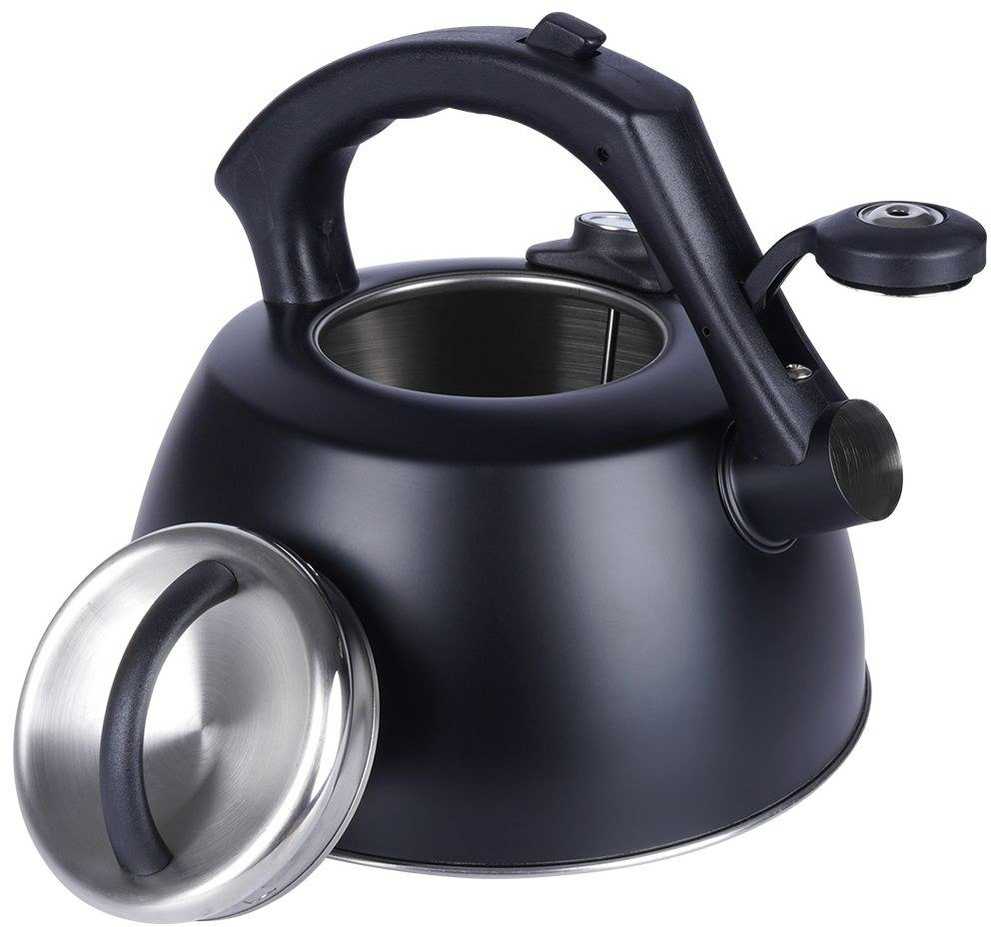 Plieninis virdulys su švilpuku ir termometru, juodas, 3 l