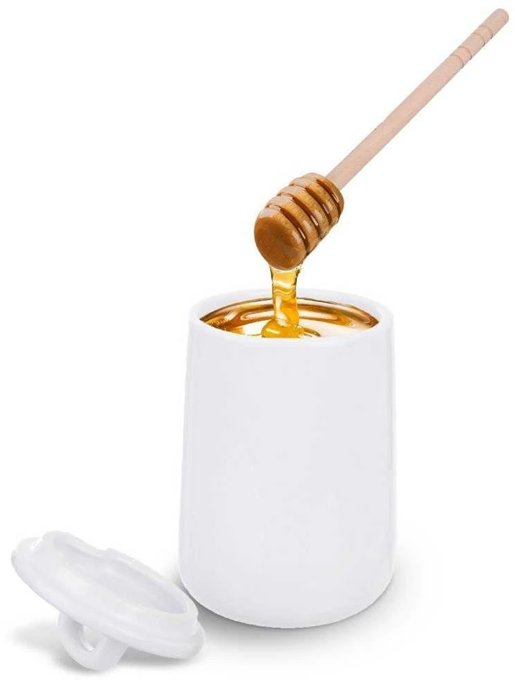 Porcelianinis medaus indas medui su dangteliu ir šaukštu, 470 ml