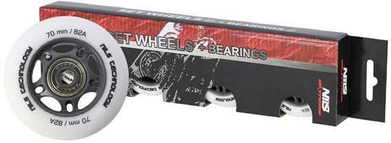 PU 70x24 82A MATTE Baltas (4 vnt.) + ABEC-9 (8 vnt.) NILS EXTREME RINKINYS